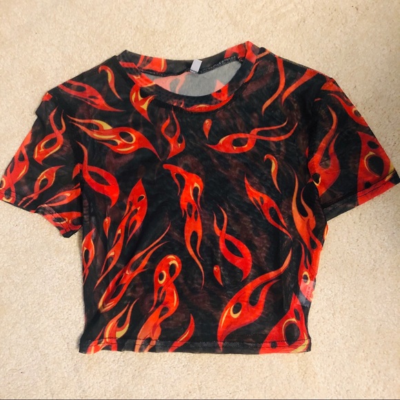 Teen Hearts Clothing Tops - Fire mesh crop top - Teen Hearts Clothing - small